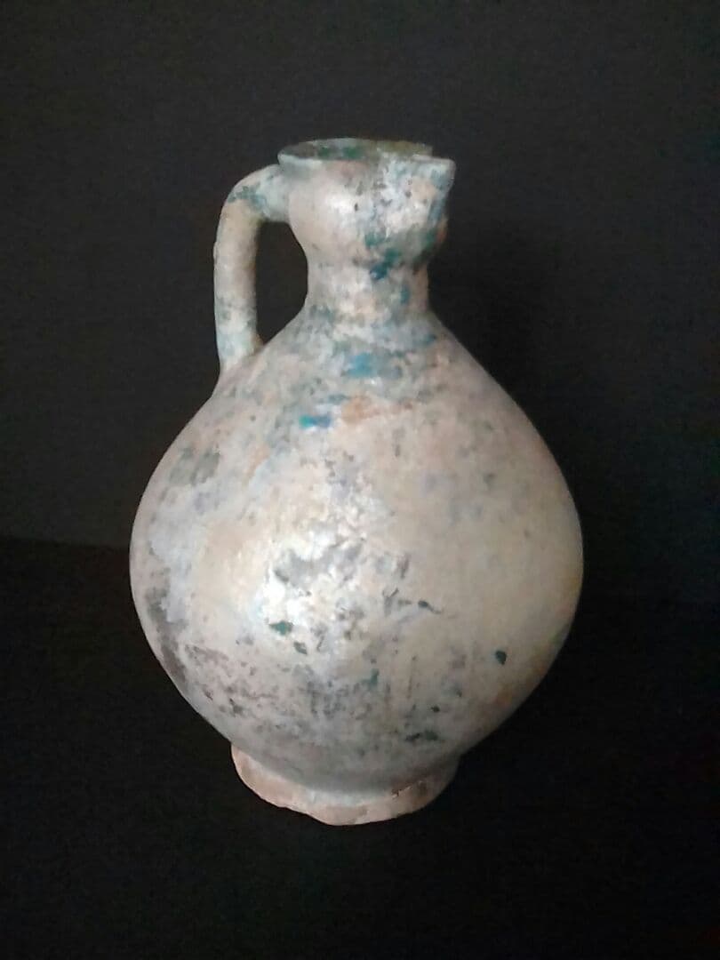 ペルシャ緑釉水注(みずさし)と油指(あぶらさし)の３点　　5〜6世紀