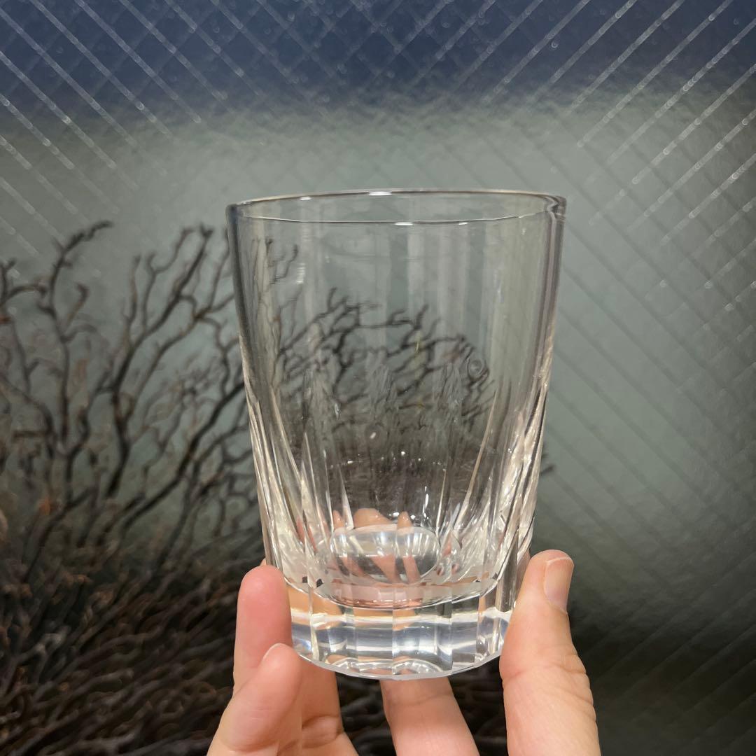 骨董　時代ガラス　希少　寸胴型　切子　水飲みコップ　ウランガラス　１客