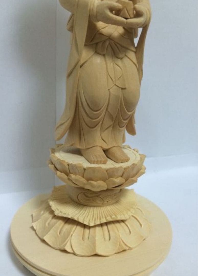 新品　桧木 観音勢至 27cm 仏像木彫り