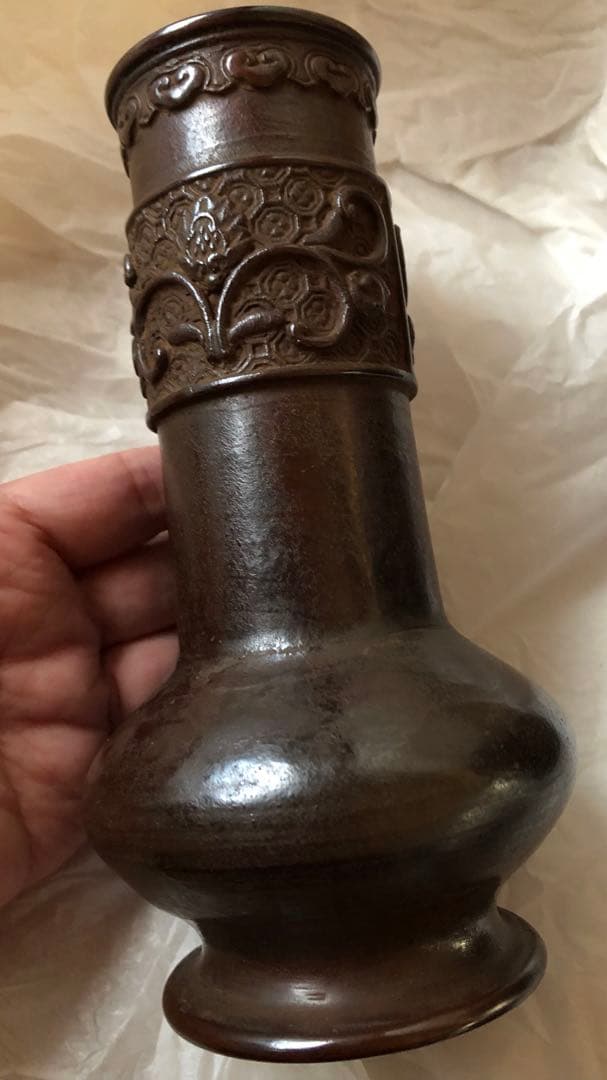 蠟型鋳銅　唐草文　皆具　須賀月真氏作　共箱入