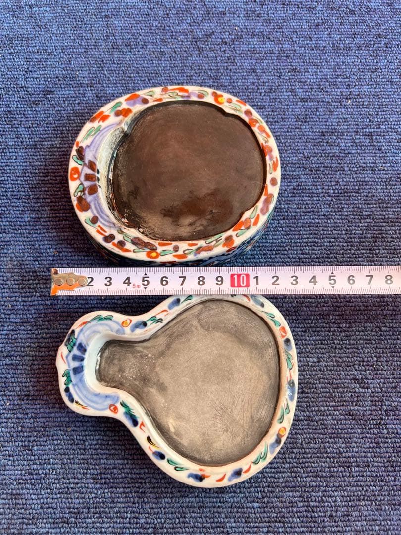 1035 中国　骨董　大明萬暦年製　龍紋　瓢箪型　硯　2客　時代物