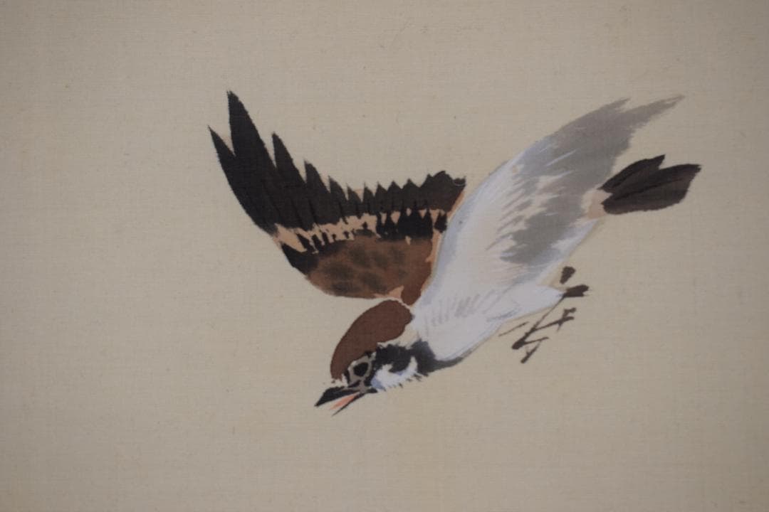 【真作】山田秋坪/芥子に小禽画賛/ケシに雀/掛軸☆宝船☆Y-661　JM