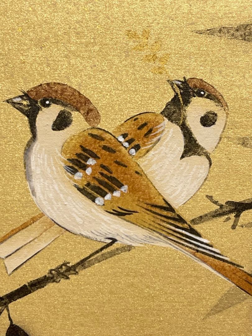 金武翠輝 肉筆 「六瓢福雀」 日本画 絵画 瓢箪 掛軸 掛け軸 花鳥 アート