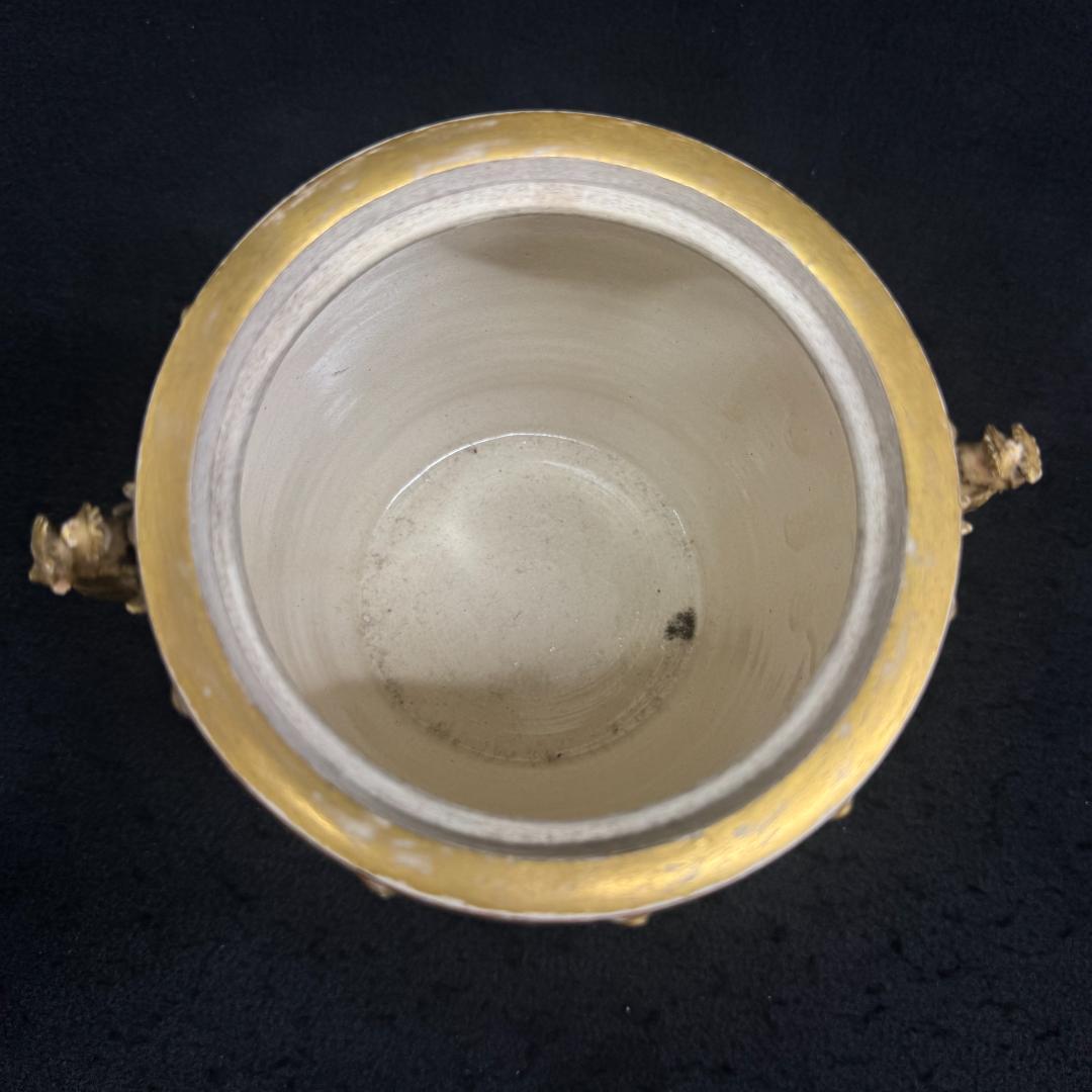 希少！薩摩焼 武将図 金彩香炉 獅子摘 古薩摩 箱付 名家旧蔵 明治時代 耳キズ