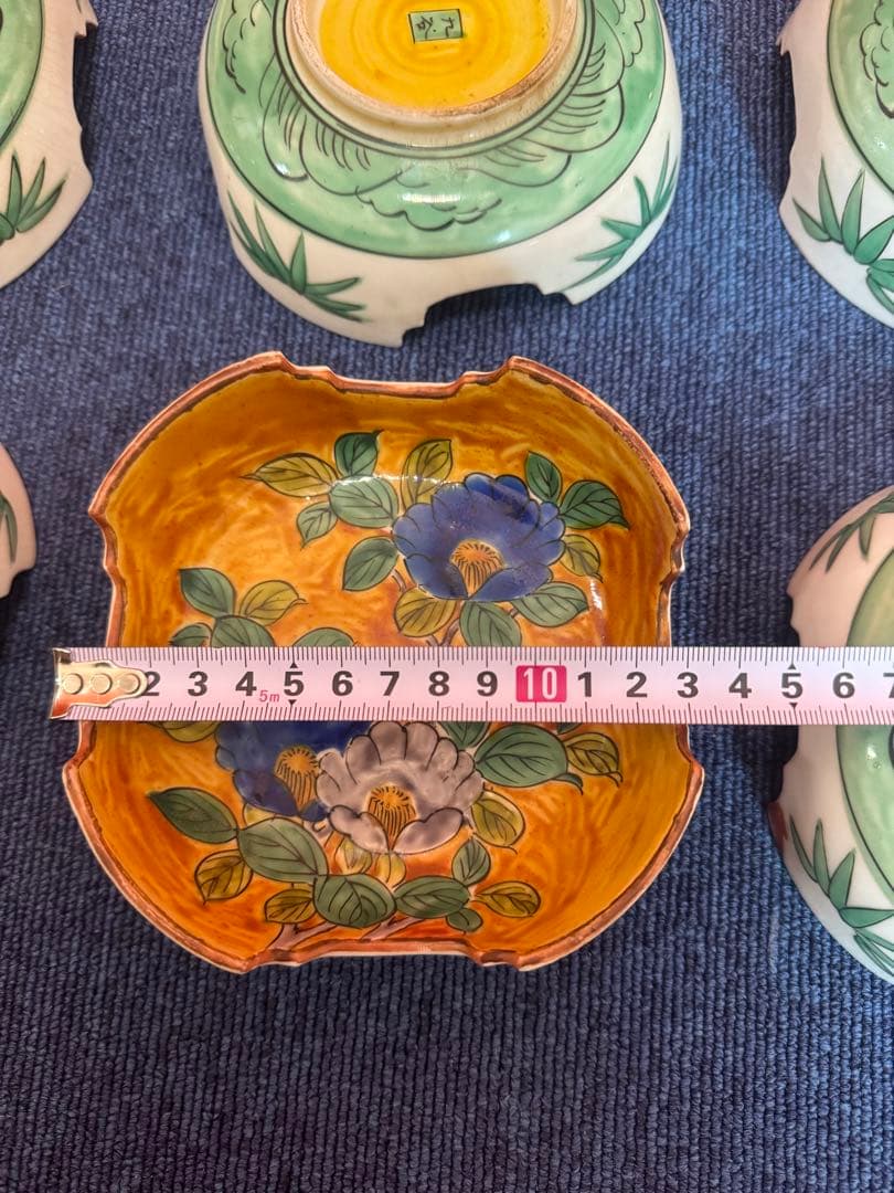 1580 九谷焼　古九谷　椿の図　皿6客　時代物