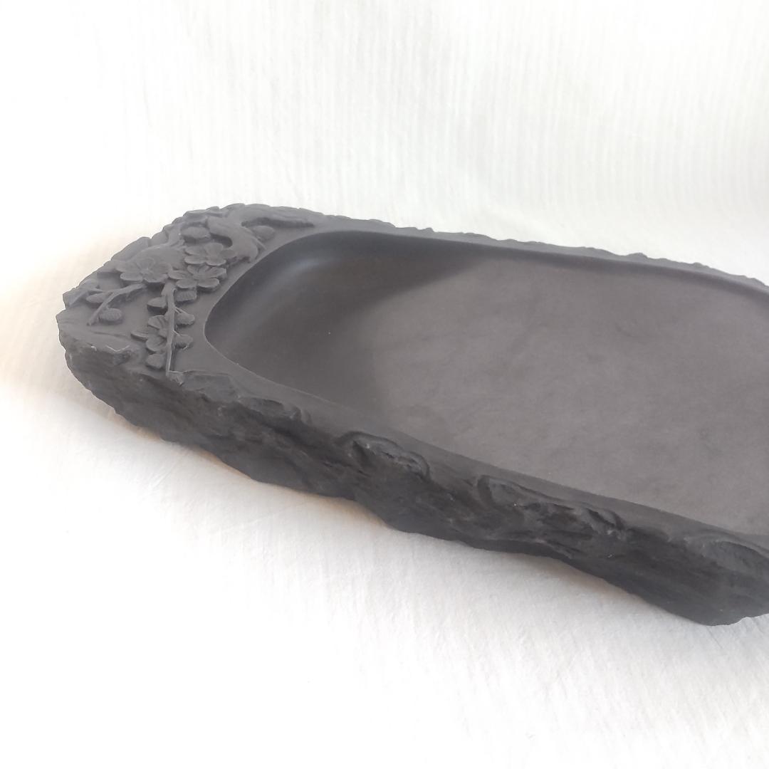 【未使用】中国高級 端渓名硯 書道具 梅 ウグイス？ 箱付き