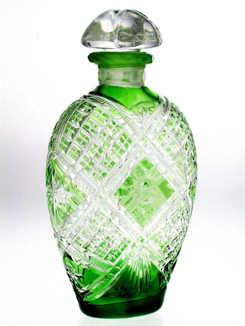 【超稀有】1880-年製 アンティーク オールドバカラ・碧硝子切子装飾ボトル