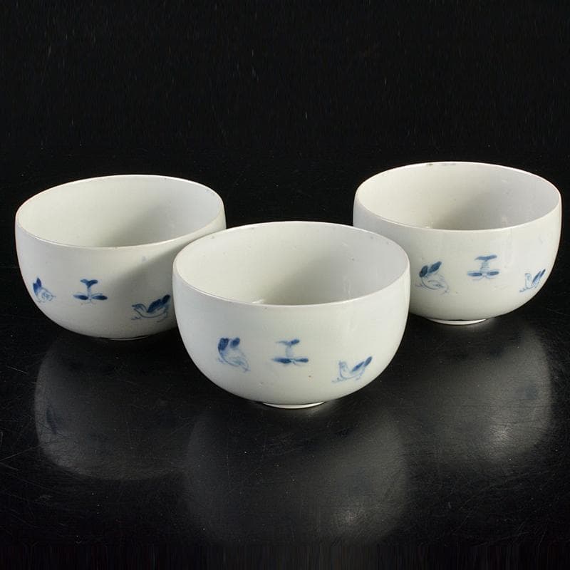 平戸焼　古平戸　染付 花鳥文煎茶碗　3客　氷裂花文蓋碗　まとめて　C　R6872