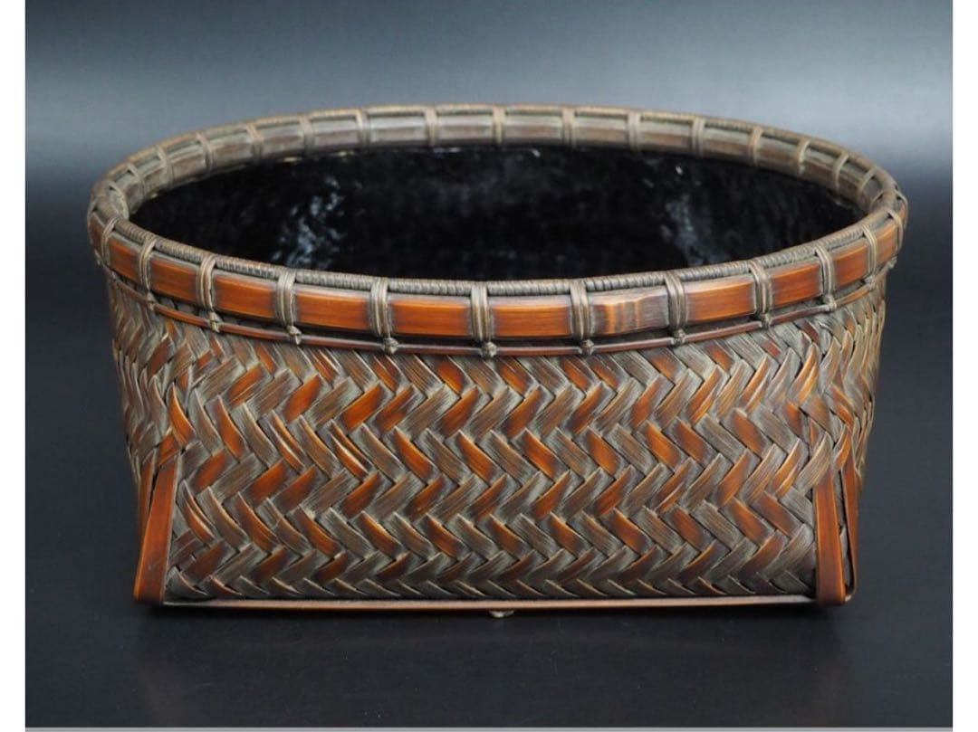 送料無料 篭師　石峰作　網代炭籠炭斗炭入 煎茶道具　木箱共箱　未使用