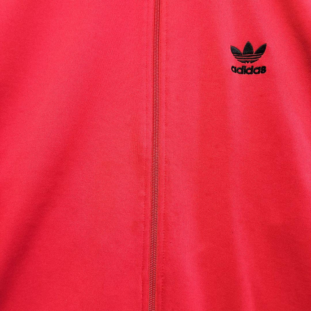 ★人気　アディダス　ジャージ　トラックジャケット　刺繍ロゴ　レッド×ブラックL