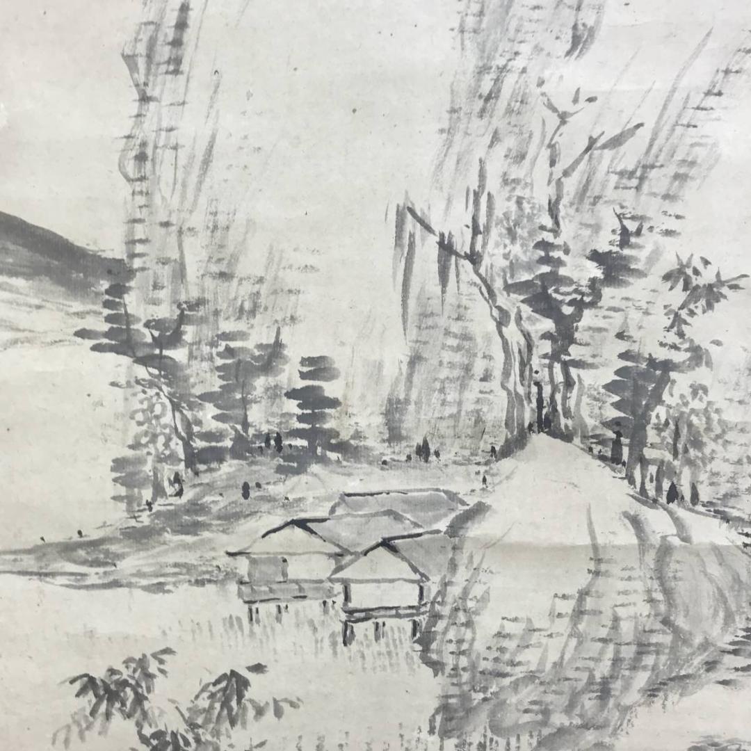 真作/梁川星巌/山水画賛/山水図/掛軸☆宝船☆AE-273