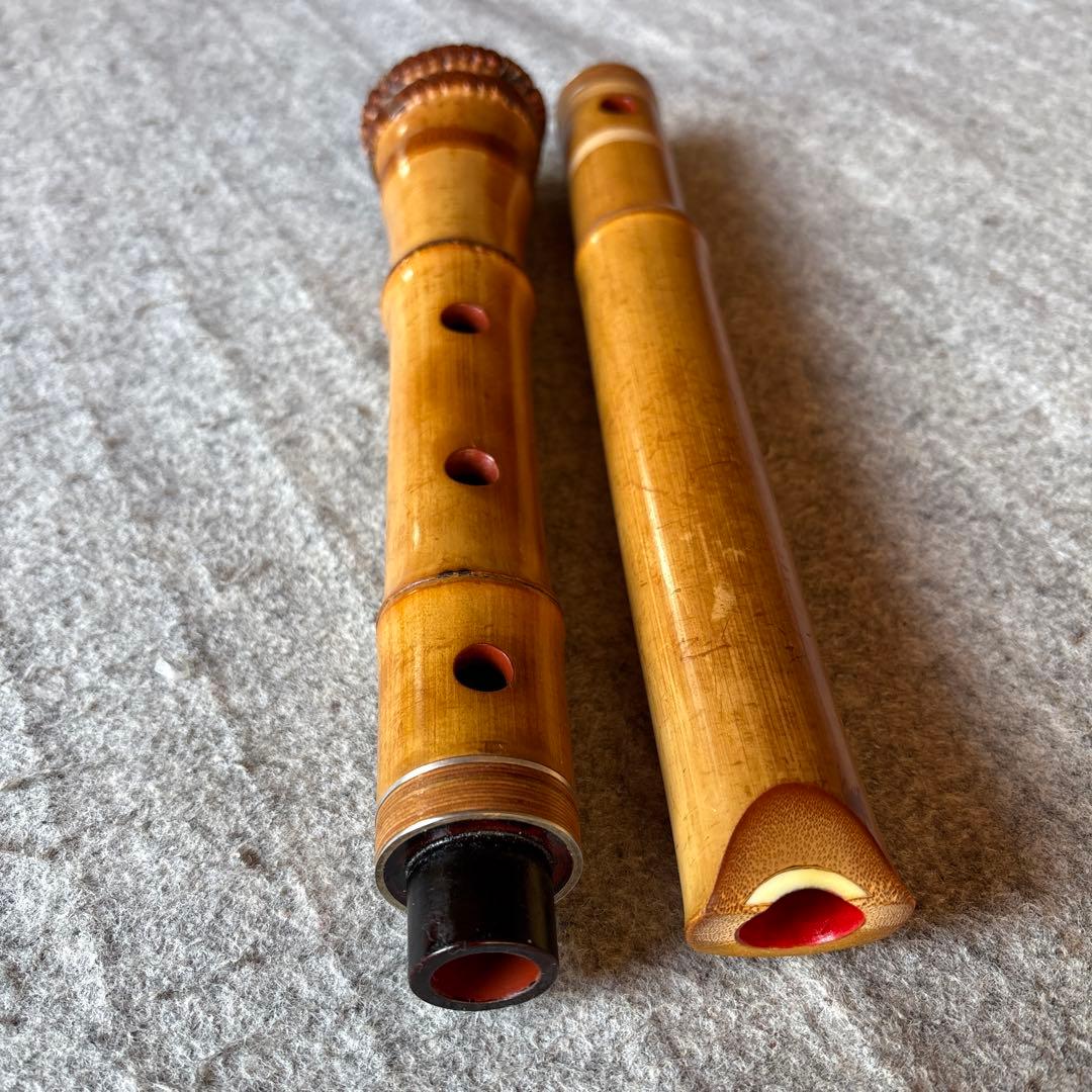 253⭐️尺八　一尺八寸管　真山銘三印歌口白金巻き