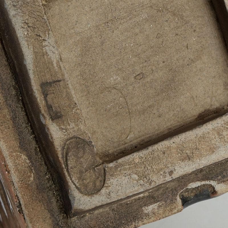 備前焼　古備前　虫明窯　青磁算木形花入　花瓶　共箱　C　9383