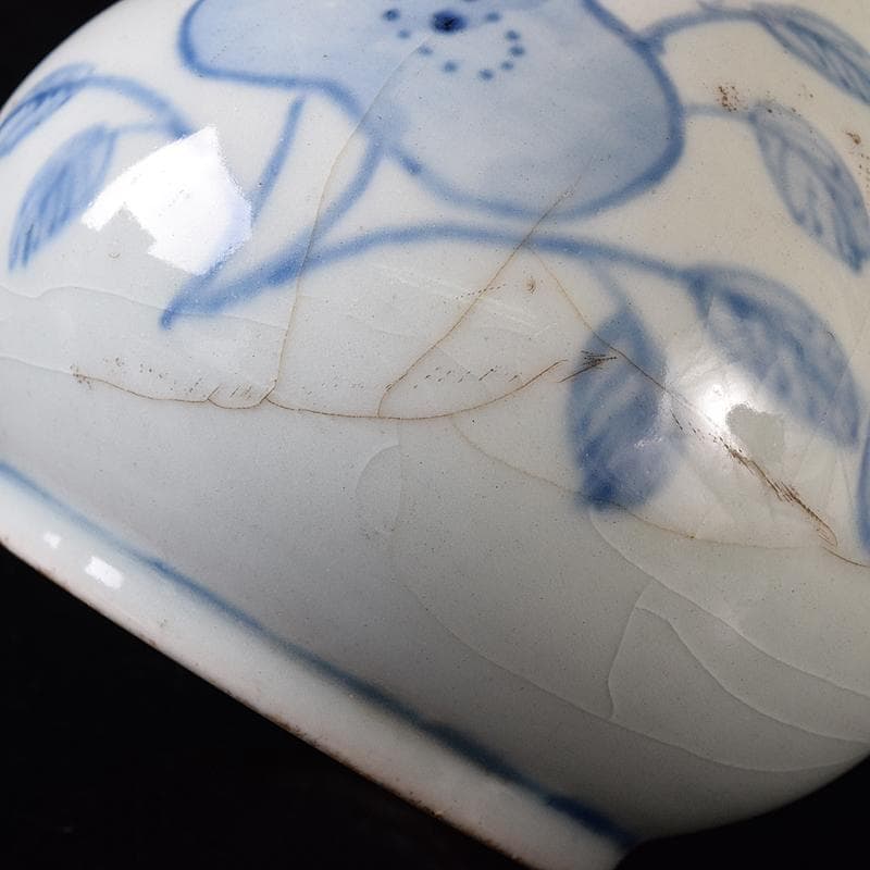 朝鮮美術　李朝　染付　蝙蝠花文　徳利　長顎瓶　時代箱付　M　R8385