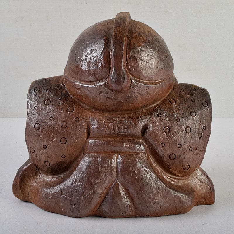 備前焼　福助　置物　縁起物　高さ約16.5㎝　在銘　V　9094