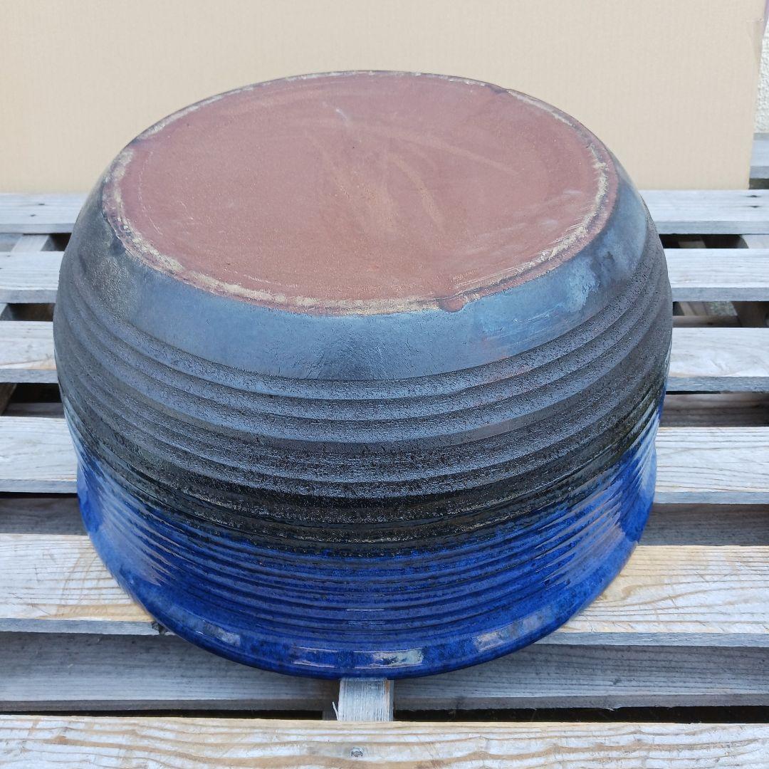 新品　∅50　特大　陶器　睡蓮鉢　手造り　メダカ鉢　難有　ラピスブルー　青LDB