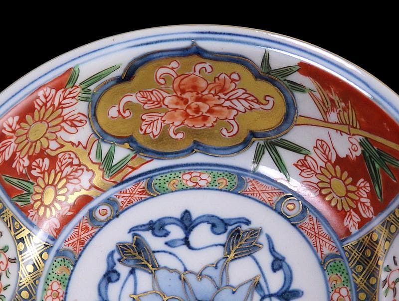 大聖寺伊万里　金襴手　窓絵　花鳥紋の図　春寒鉢　膾皿　C770 AS-fbtx