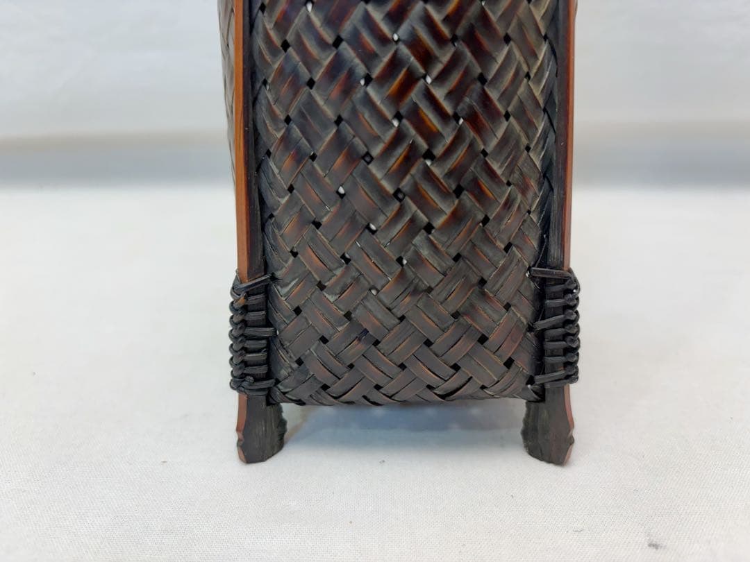 未使用 華道具 竹 手持ち 唐物写花籠 落とし付き 和室 茶室 竹細工 花器