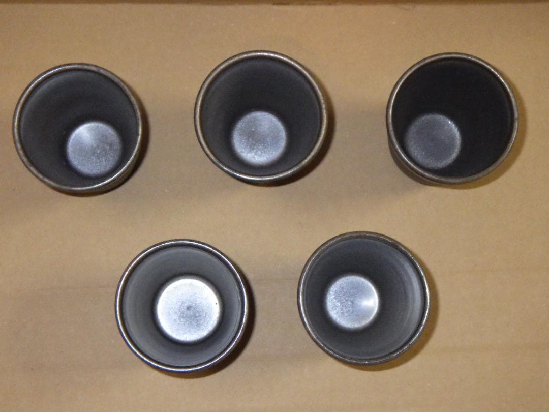 未使用 越前 タンブラー 5客 幡山窯 山崎隆一 越前焼 金沢市 名刺 落款 箱