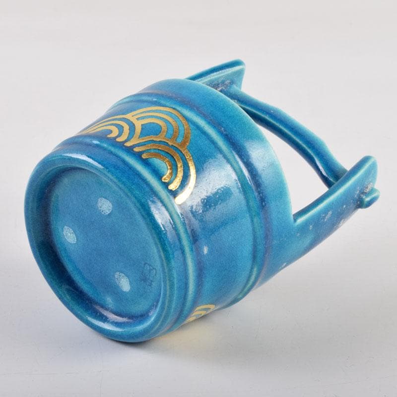 茶道具　加賀瑞山造　土耳古釉　青海波文　手桶茶入　共箱　V　8959