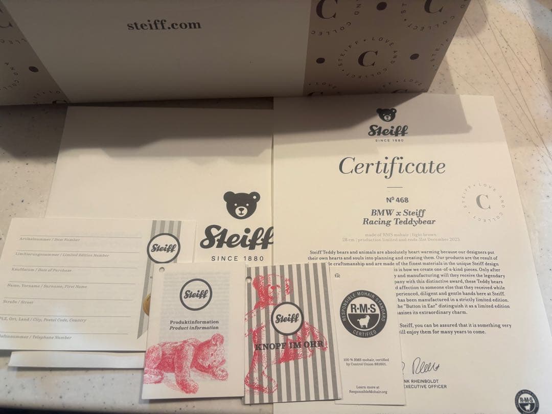 Steiff  テディベア 30cm イニシャル