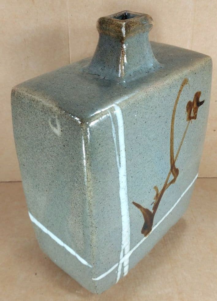 【本物保証】濱田庄司 鉄絵白十字掛扁壷 共箱 毎日オークション出品物 人間国宝