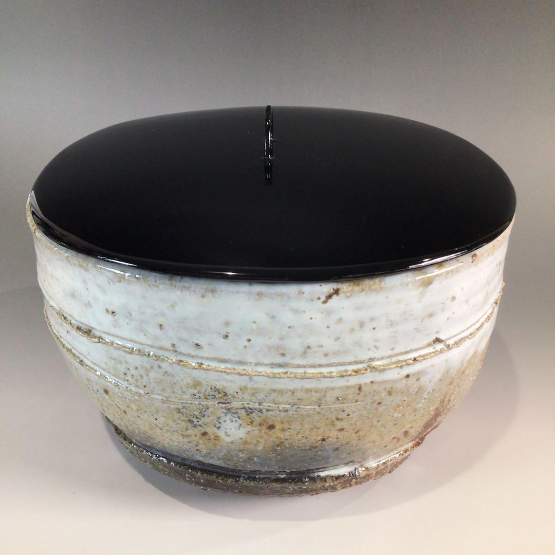 Ｐ６５７　水指　『萩焼』『吉田仙萩造』『平水指』　共箱　茶道具