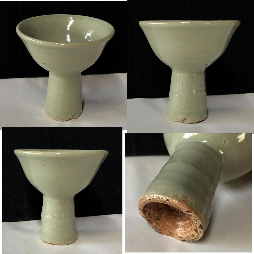 e1378 青磁 馬上杯 木箱入り 唐物 七官青磁 酒器 中国古陶磁 中国古玩