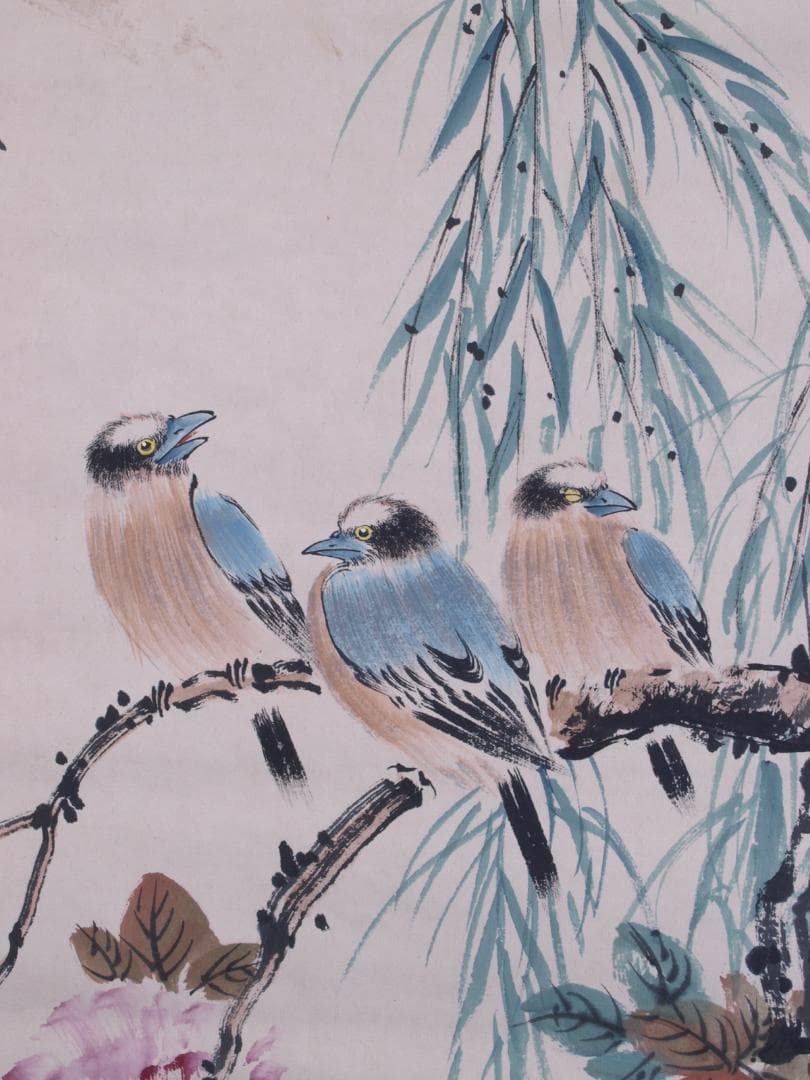 蔵整理品　中国清時代掛け軸　肉筆水彩絵　骨董品　I1578A13-1