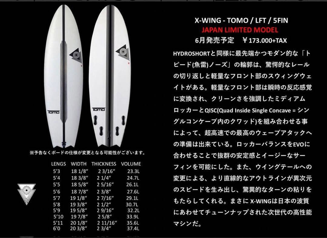 ファイヤーワイヤーX-WING-TOMO/5FIN サーフボード+フィンセット