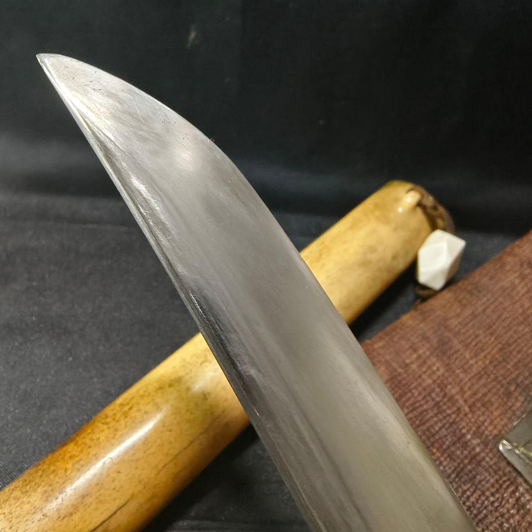 刀剣美術 仕込み煙管 天然材緒締め玉 本革タバコ入れ 元信在銘 銅細工金具武具