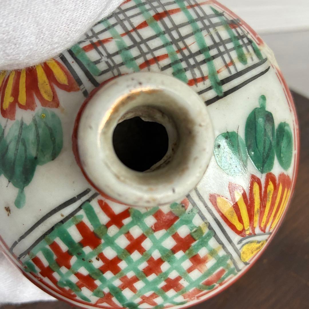 色絵油壺　骨董　時代物　一輪挿し　茶道具　古民具　インテリア　置物　花瓶