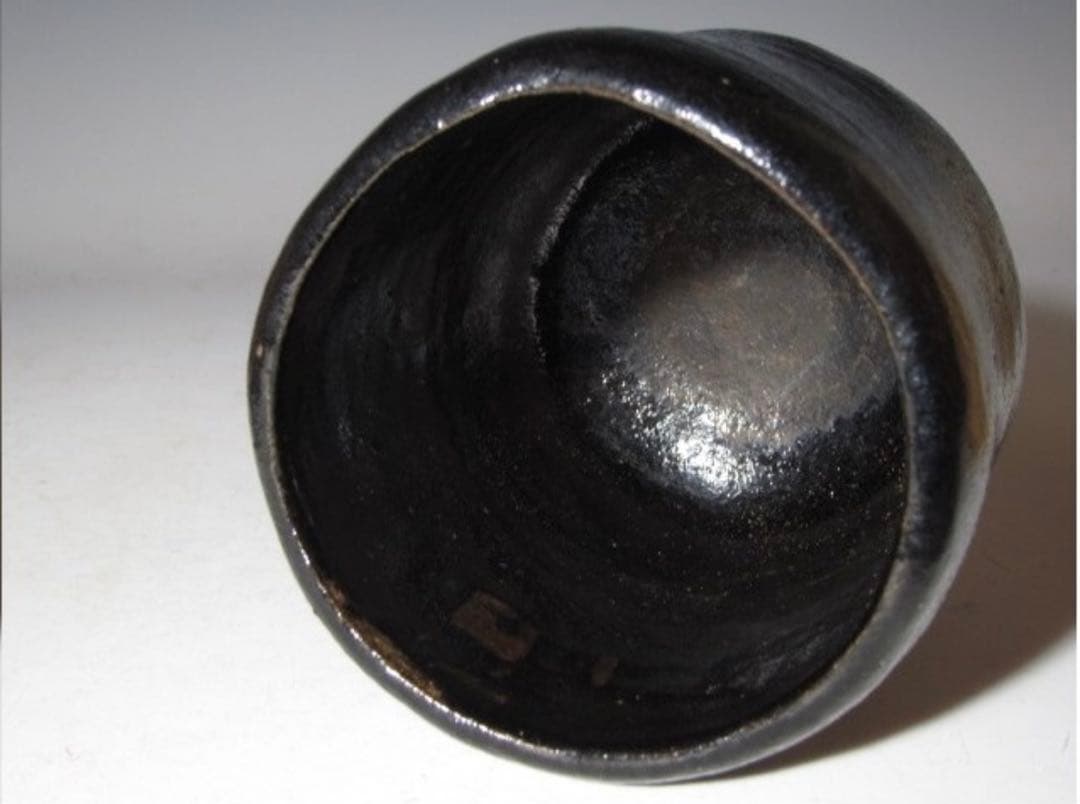 楽吉左衛門 九代 了入 黒「花箙」筒茶碗 共箱・裏千家 十一代 玄々斎花押！50