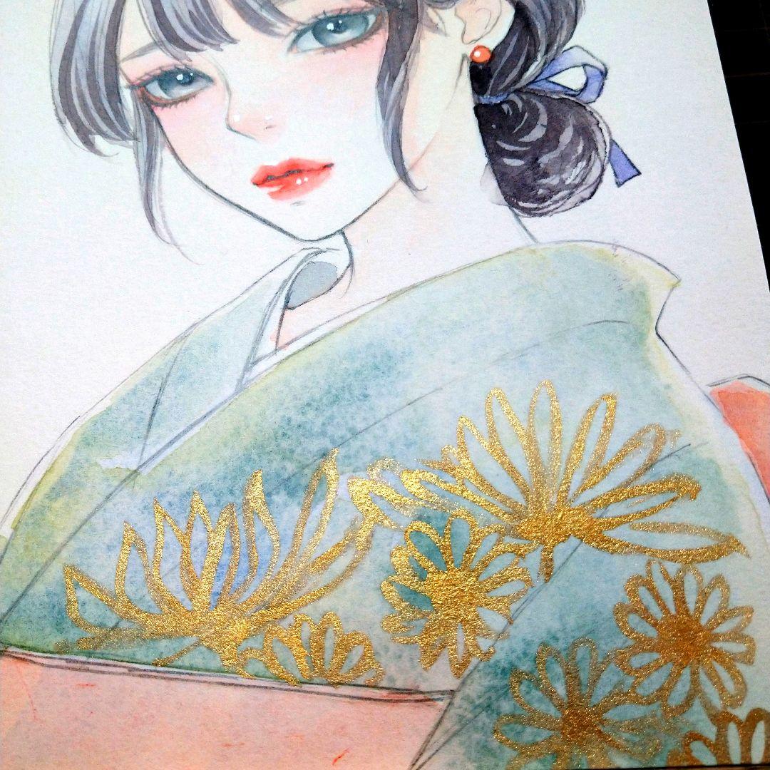 251130 手描きイラスト　絵画　オリジナル　アナログ　水彩画　美人画　和装