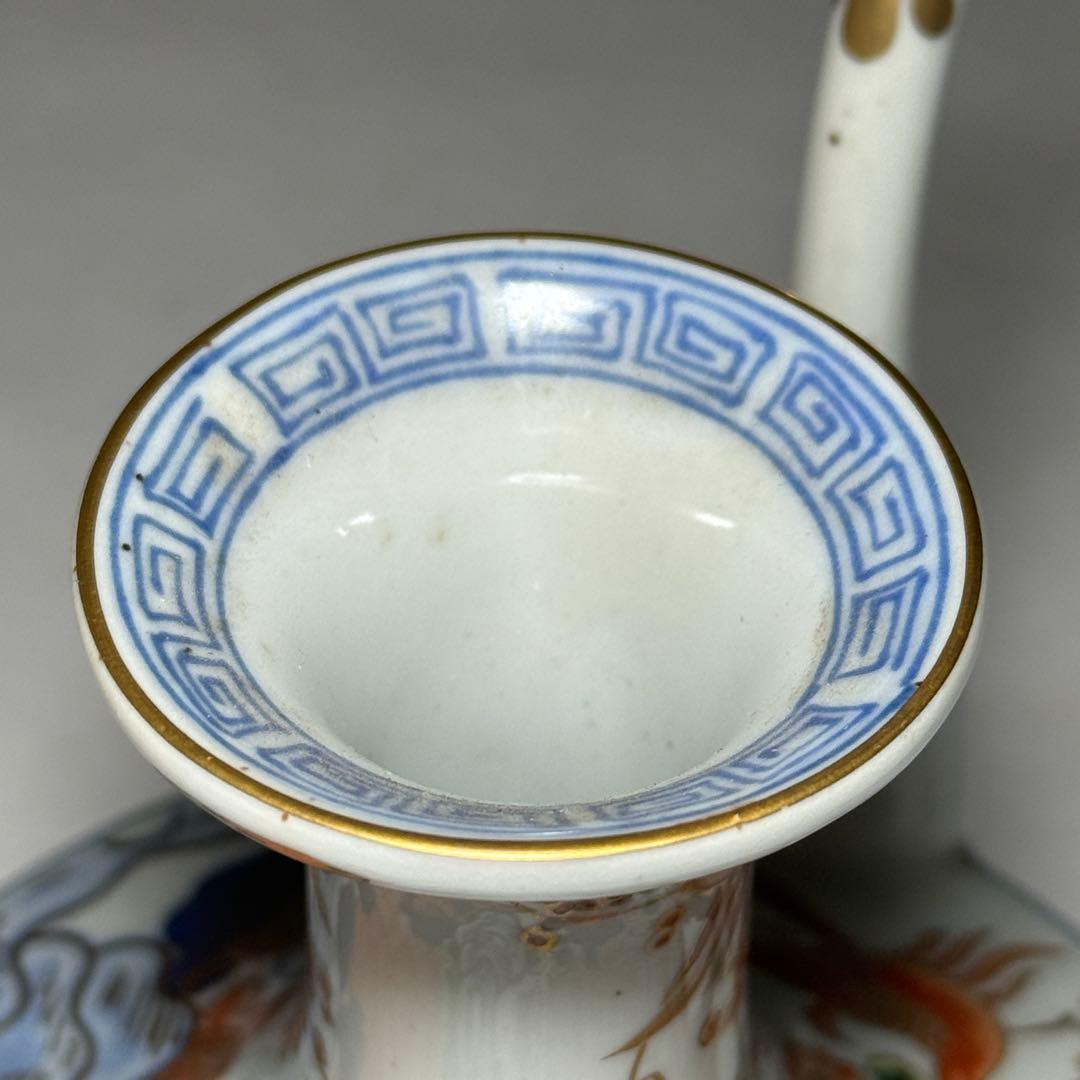 ◆伊万里 染錦金彩花鳥文銚子一対 酒器 上手品 明治時代◆