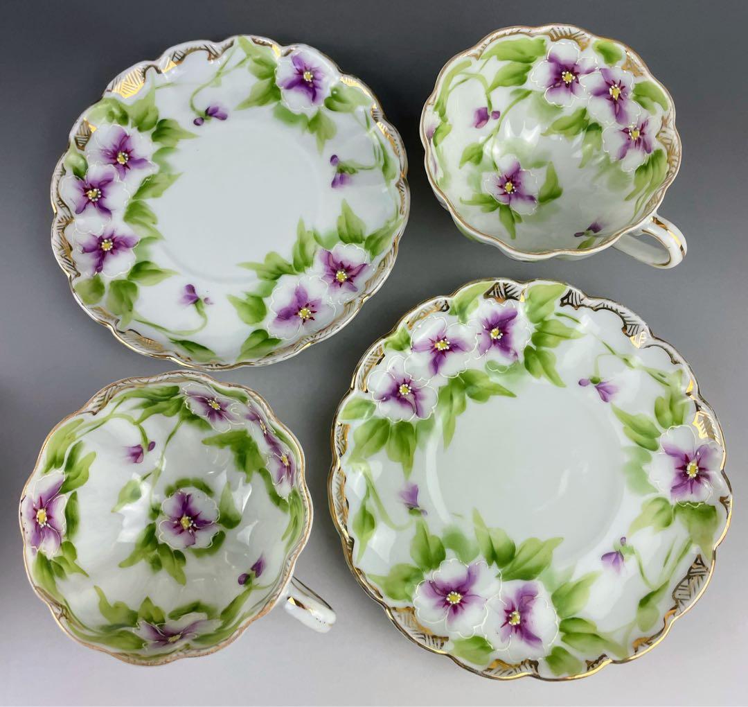 【美品】オールドノリタケ パンジー紋 ティーセット ビオラ 三つ脚 猫足