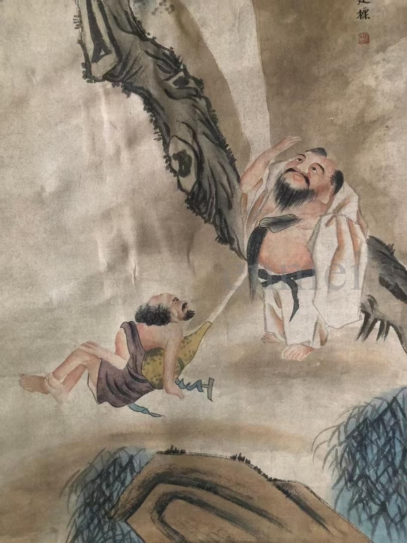 中国古美術・字画三尺中堂人物掛軸・水墨画・金廷標印款・書道・宣紙・純手描き・肉筆