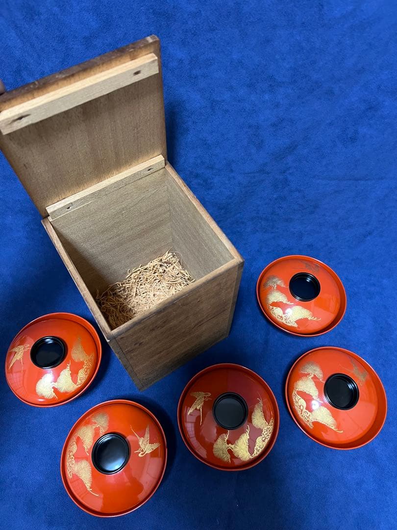 漆器　輪島塗　木製　蒔絵　蓋付椀　汁椀　5客　時代物　在銘稲森　木箱あり