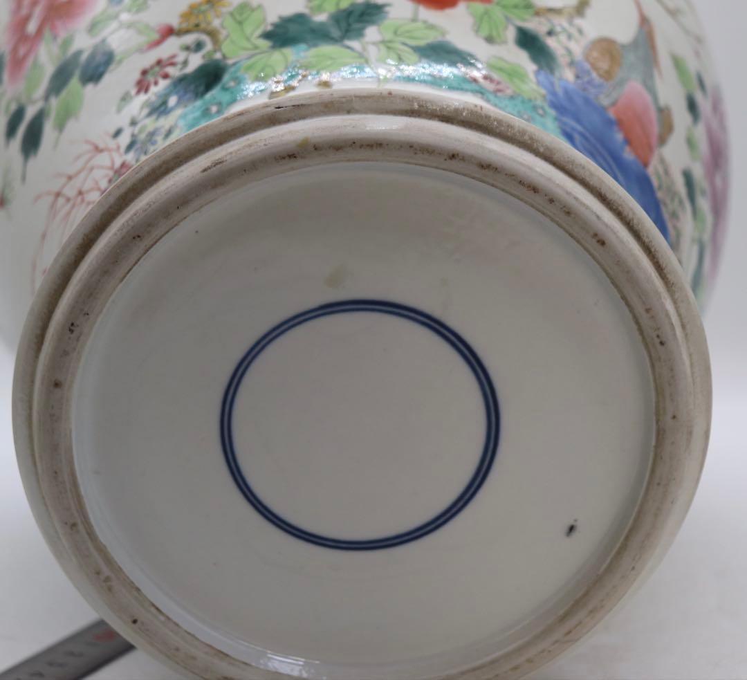 中国　粉彩雉鳥牡丹紋大瓶　高さ35cm 送料込み251107