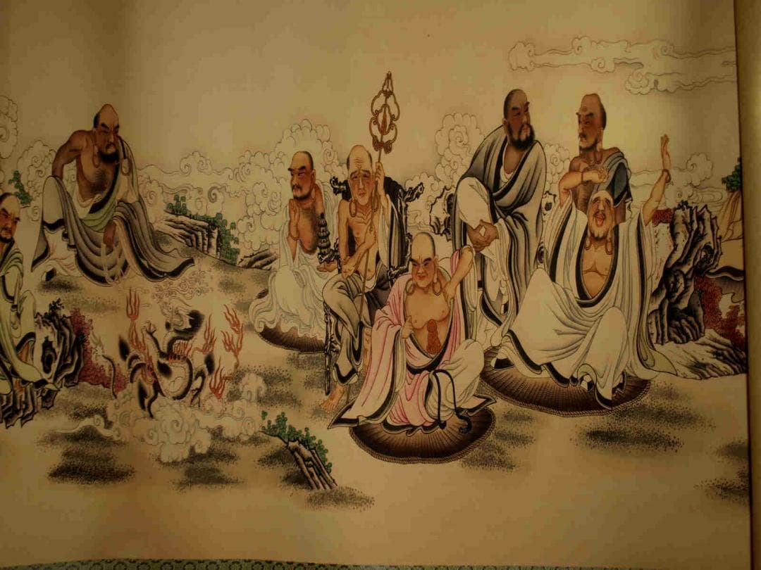 民間仕入れ品　中国明時代の十八纙漢図　肉筆　激安骨董品 BD634A13-2