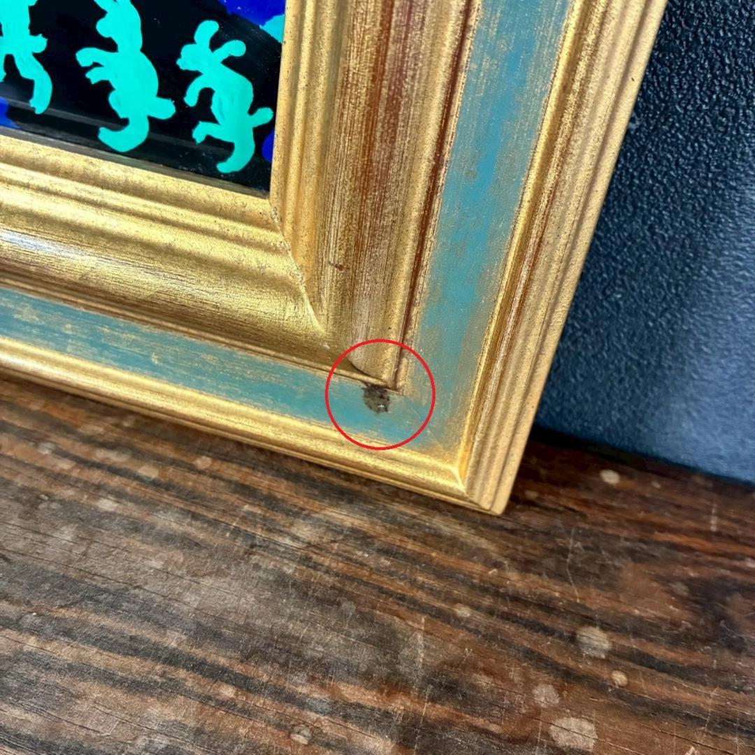 柚木沙弥郎「つきよのおんがくかい」ガラス絵 肉筆 直筆サイン入 共シール 民藝