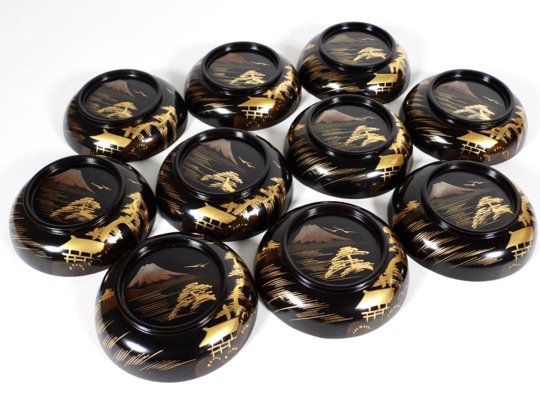 輪島塗 金時絵 富士風景紋 吸物椀 10客御節料理 お正月料理 茶懐石道具