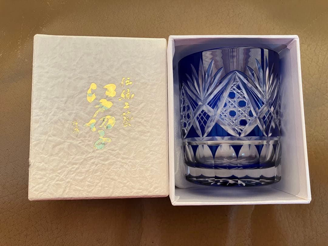 江戸切子 田島硝子 八角籠目 菊底 オールド ロックグラス ルリ TG98-23