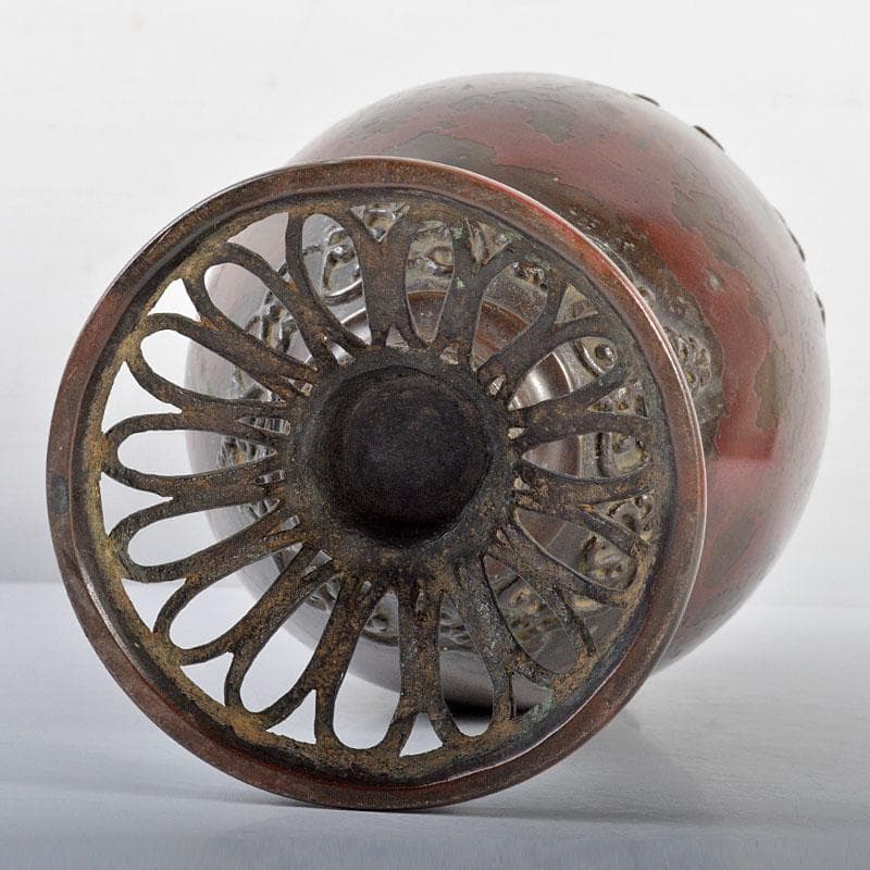 時代金工　古銅斑紫銅　古銅花瓶　D　R4334