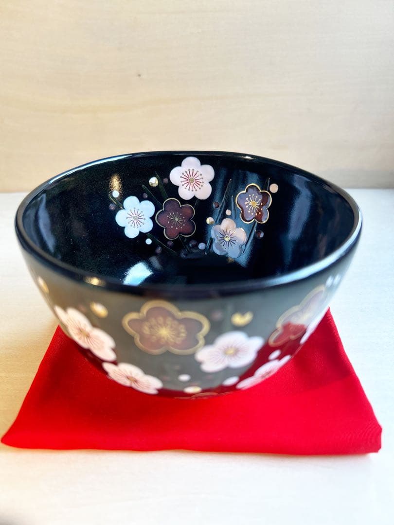 京焼　黒釉　梅　抹茶茶碗　茶道具