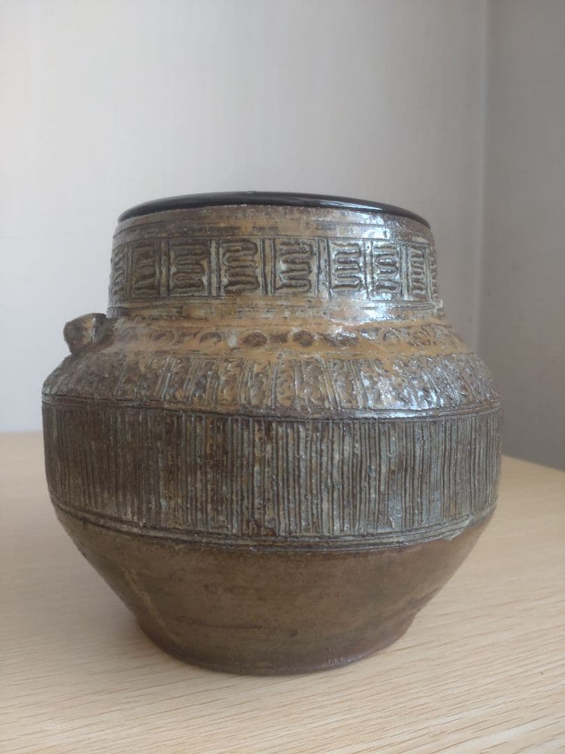 【伝世品　江戸時代1772年〜1840年】平沢九朗　水指　三島耳付　二代九朗識箱