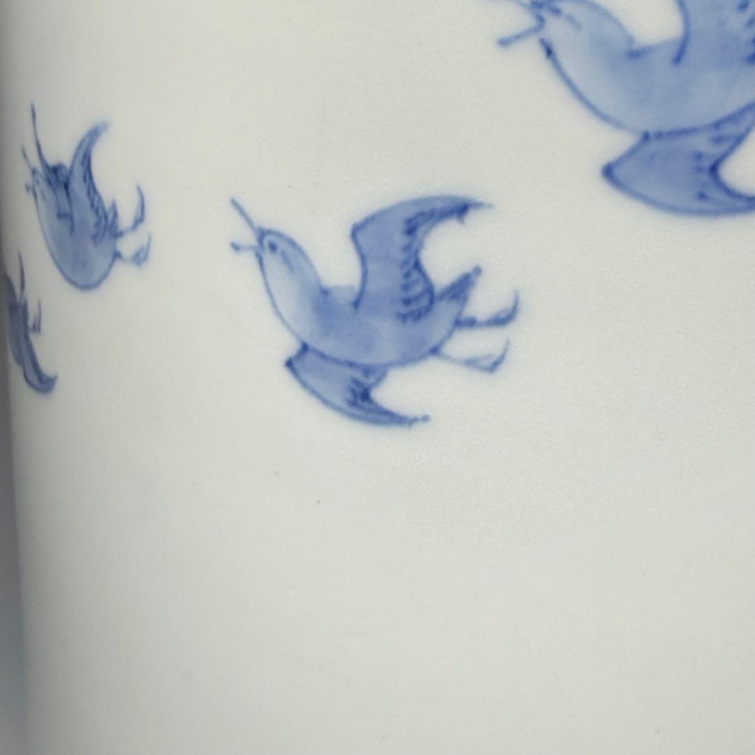 蔵*介様 明治大正期　平戸焼　染付鳥文様水指　共箱　特注蓋付　茶道具　裏千家　表