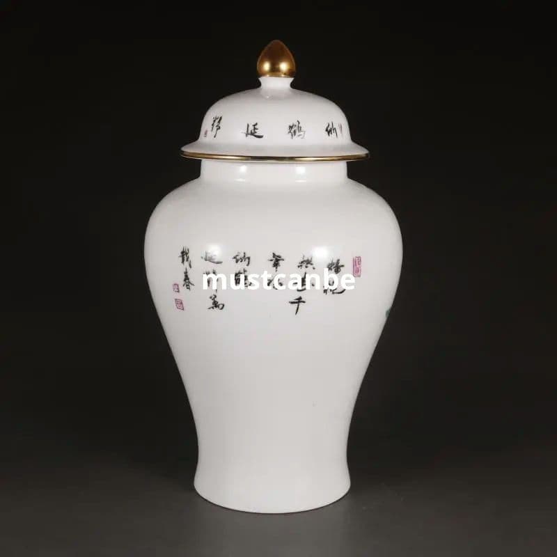 乾隆粉彩蒔金仙鶴寿桃将軍缶 景徳鎮 陶磁器 装飾品 現代工芸品 美術品 置物