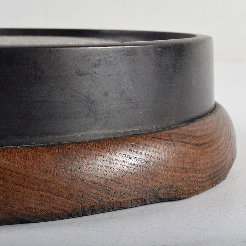 中国　書道具　端渓硯　円式硯　豊保刻　漢詩文　木蓋付　F　R9350