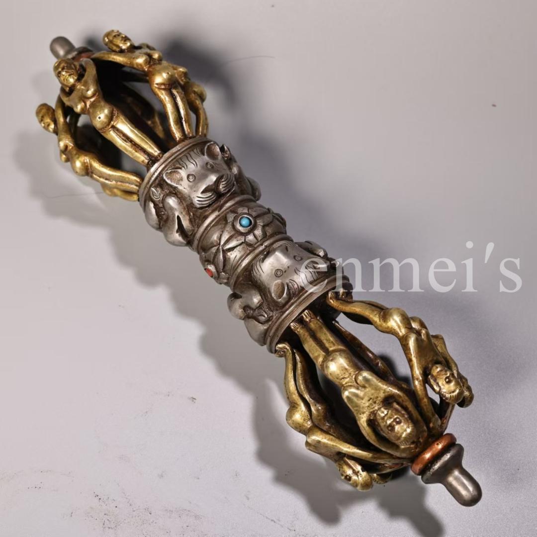 中国古美術・蔵伝工芸・ 寒鉄製・九股多杰金剛降魔杵・仏教法具・魔除け・開運・護身